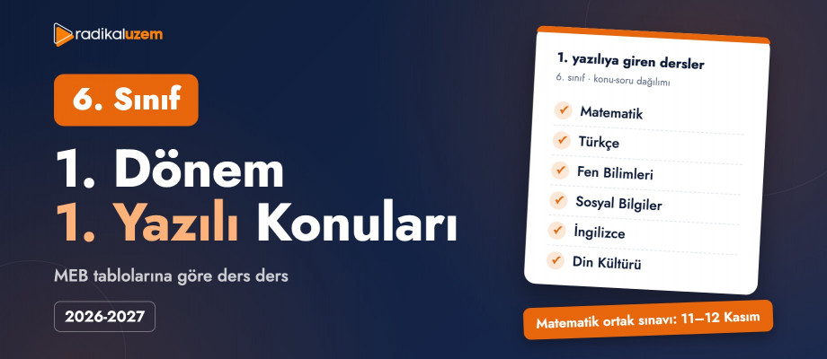 6. Sınıf 1. Dönem 1. Yazılı Konuları ve Matematik Ortak Sınavı (2026-2027)